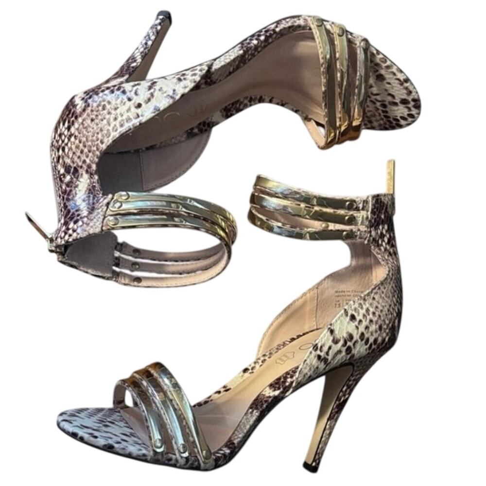 Aldo Snakeskin Heels with Metallic Gold Straps